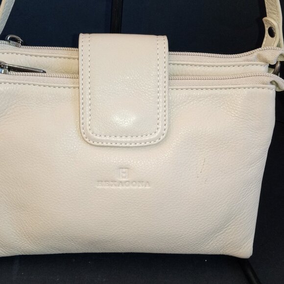 HEXAGONA PARIS Ivory Leather Crossbody Organizer Flat Profile - Picture 3 of 16